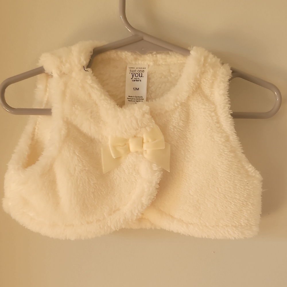 Carter's Cream Fuzzy Vest with Bow